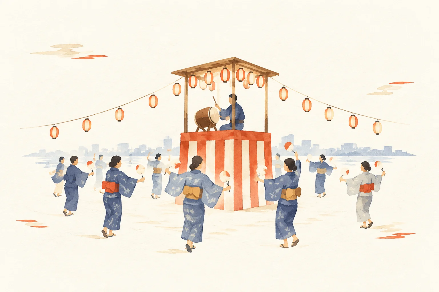 佃の盆踊をテーマにした祭りのイメージ