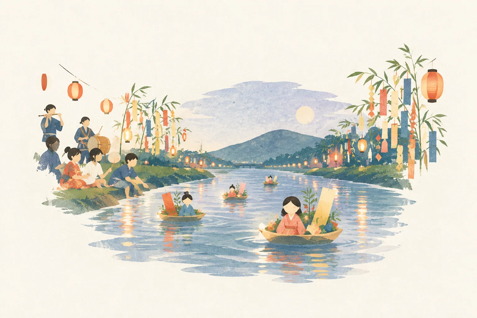 尾山の七夕流しをテーマにした祭りのイメージ