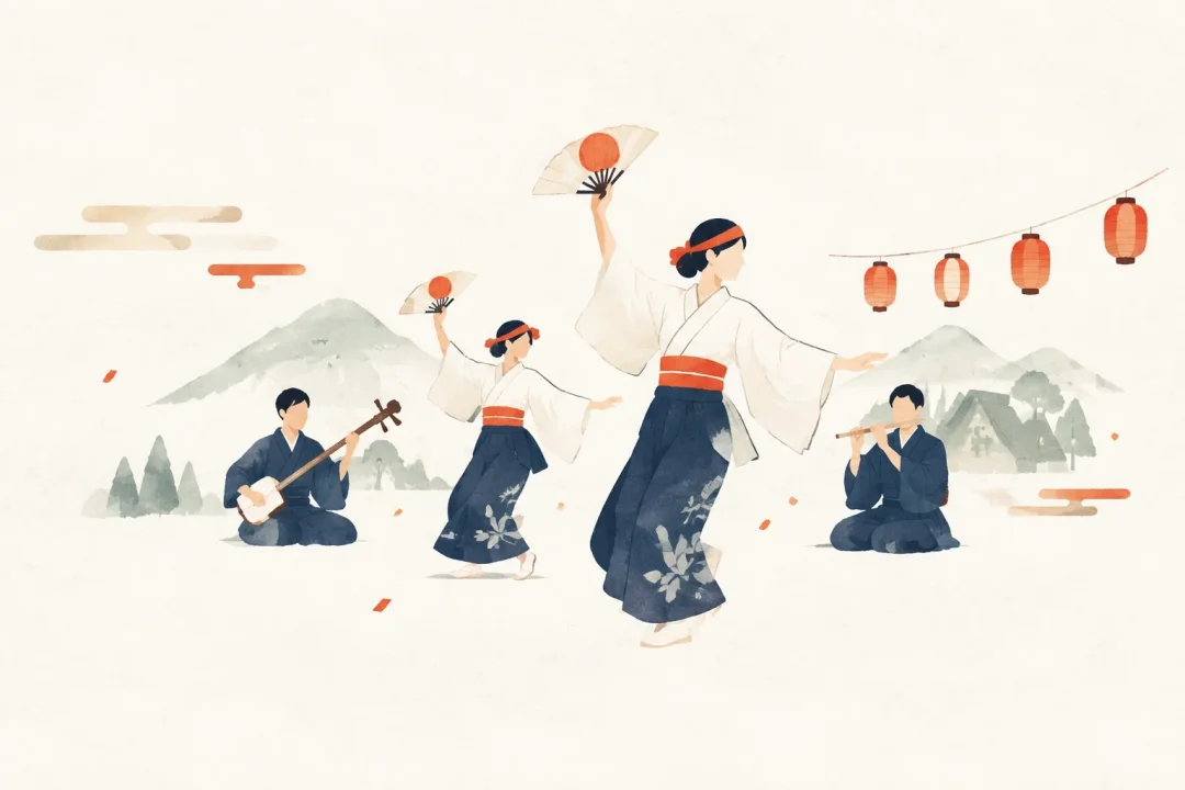 五箇山の歌と踊をテーマにした祭りのイメージ