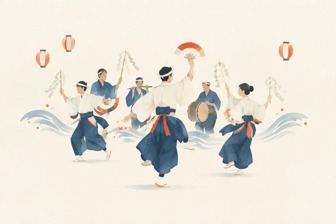 東伊豆地方の鹿島踊をテーマにした祭りのイメージ