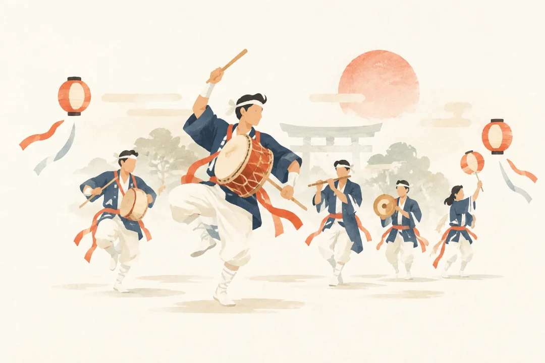 朝日豊年太鼓踊をテーマにした祭りのイメージ