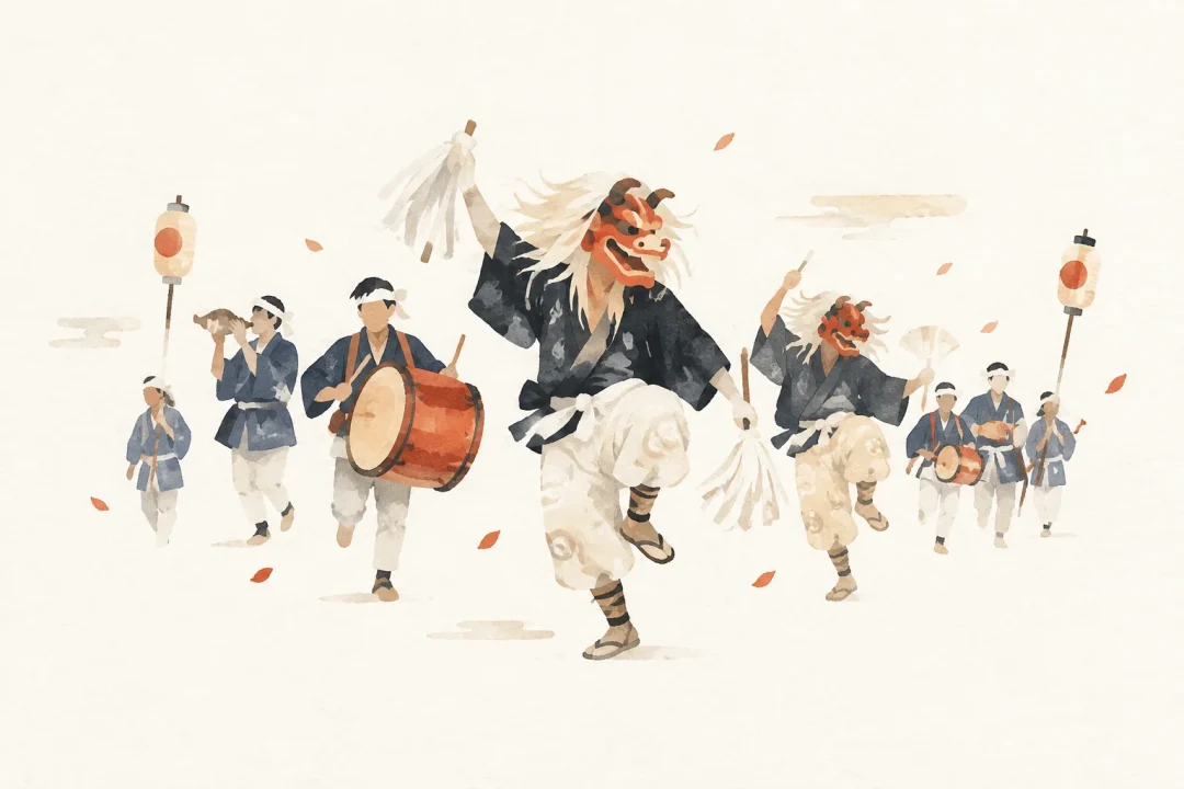 油日の太鼓踊をテーマにした祭りのイメージ