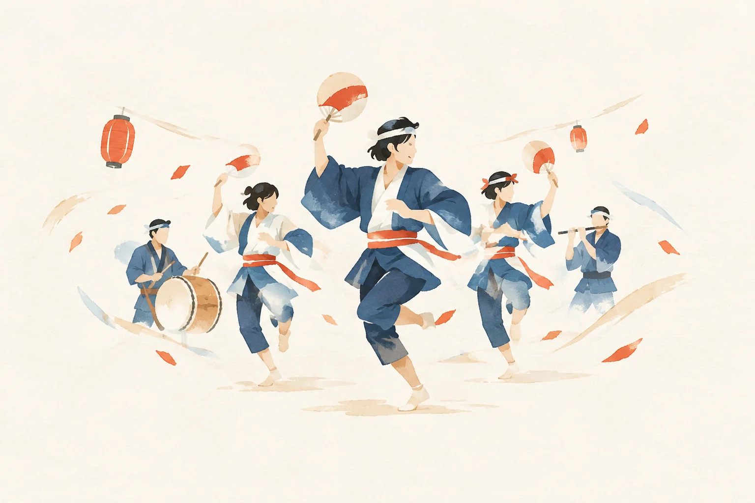 草津のサンヤレ踊りをテーマにした祭りのイメージ