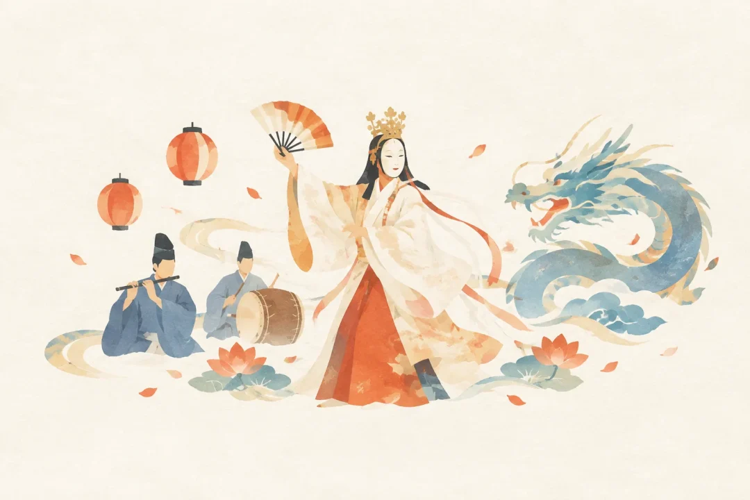 花園の仏の舞をテーマにした祭りのイメージ