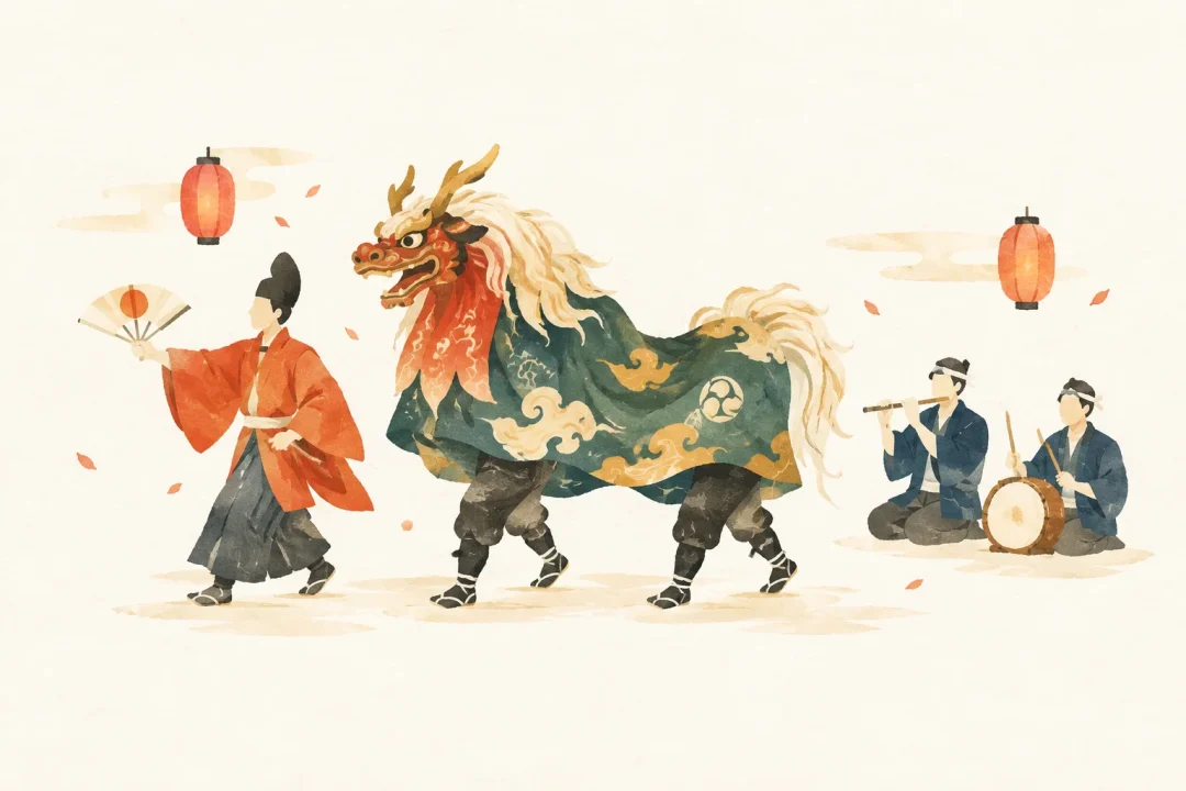 因幡の麒麟獅子舞をテーマにした祭りのイメージ