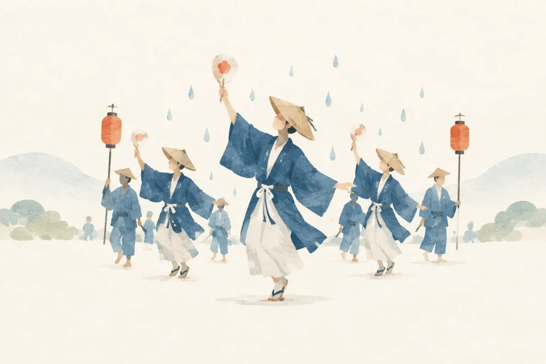 越路の雨乞踊をテーマにした祭りのイメージ