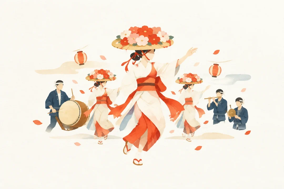 本地の花笠踊をテーマにした祭りのイメージ