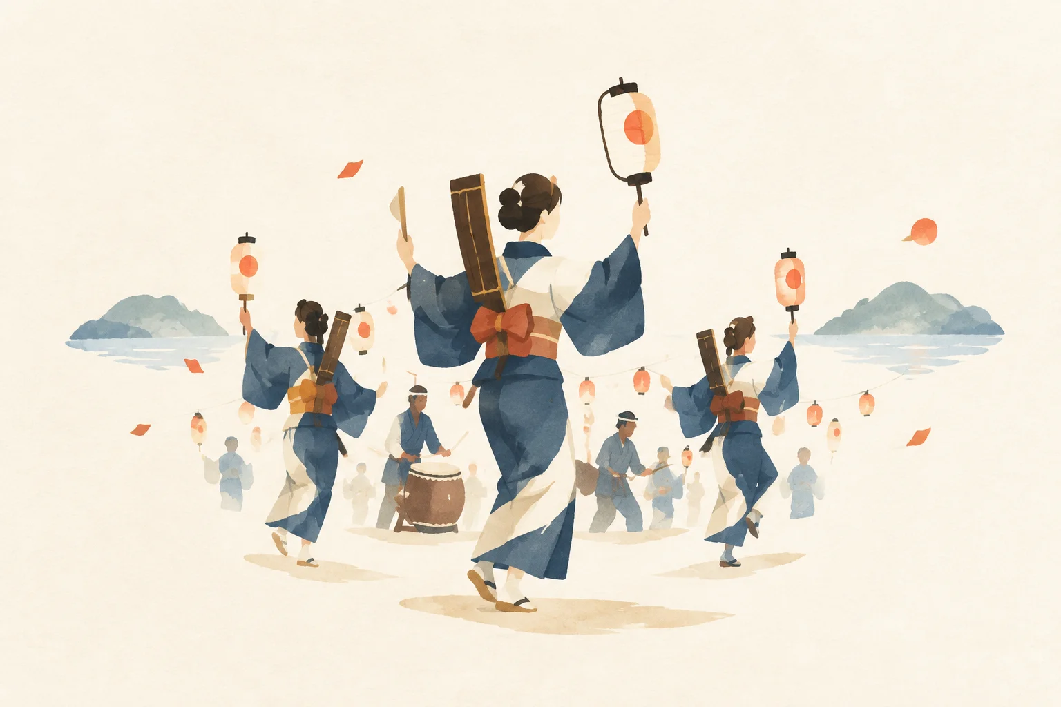 与島・櫃石の盆踊をテーマにした祭りのイメージ
