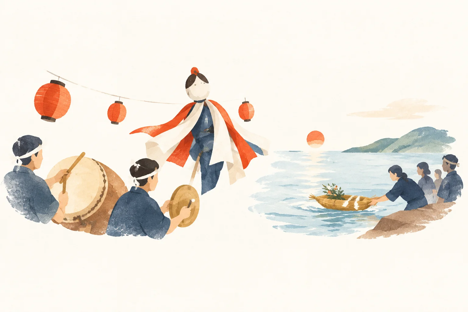 An illustration of a festival themed around the Shadasaki Peninsula&rsquo;s first-obon customs