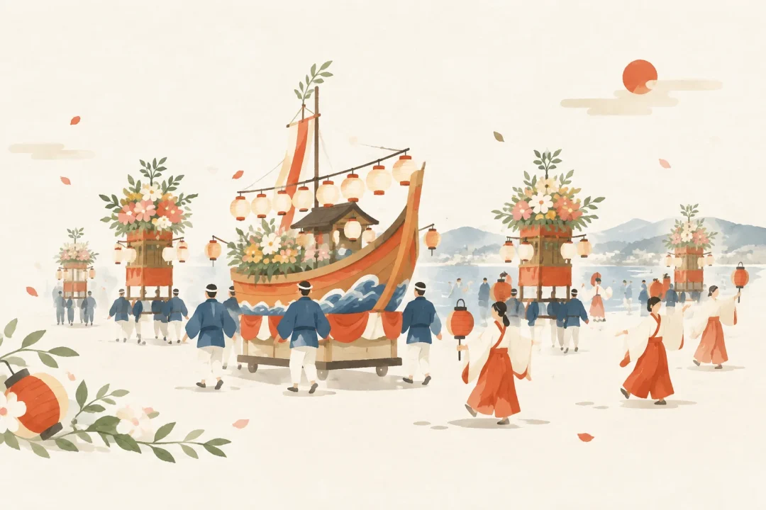 吉良川御田八幡宮神祭のお舟・花台行事をテーマにした祭りのイメージ