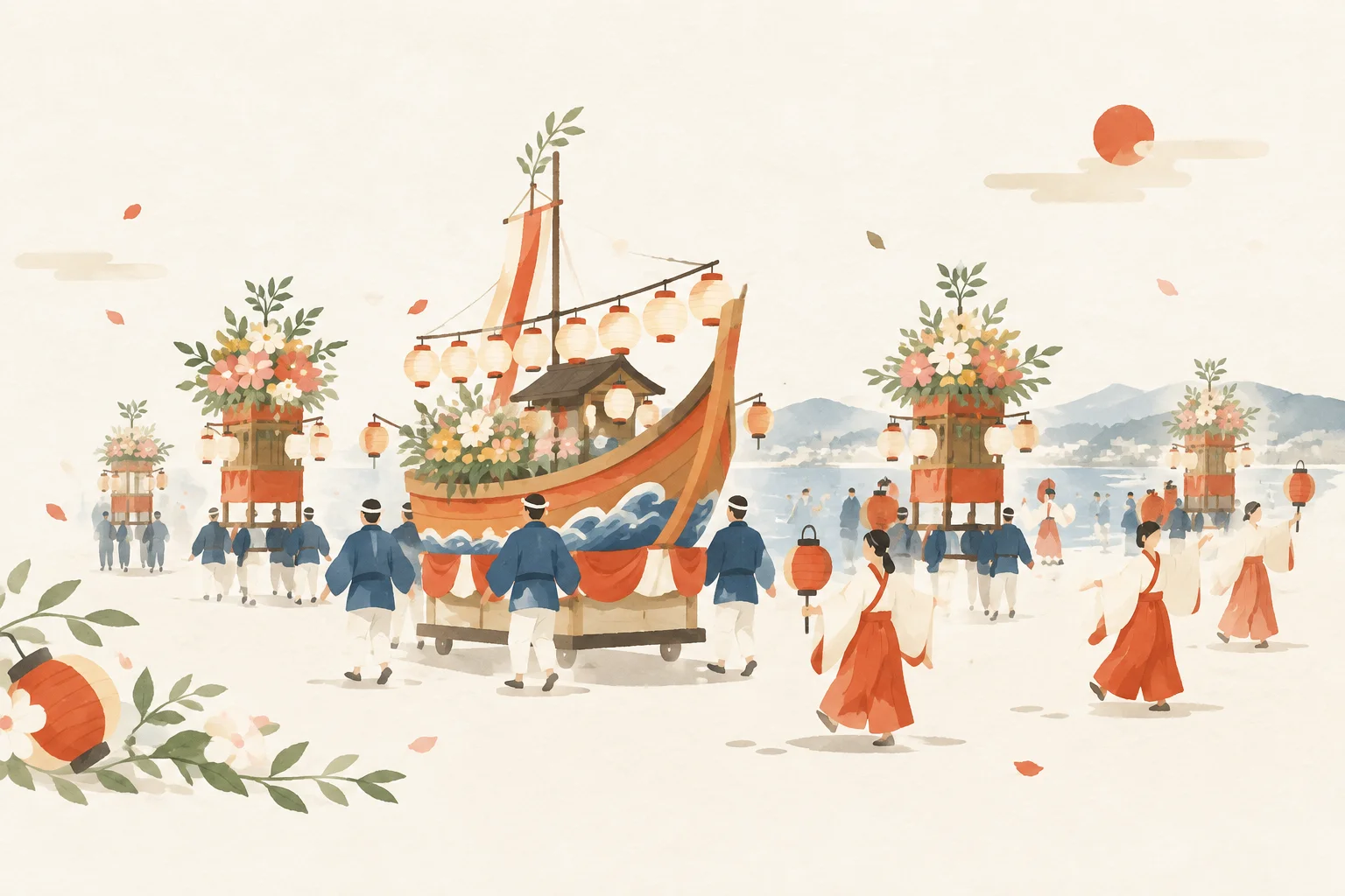 吉良川御田八幡宮神祭のお舟・花台行事をテーマにした祭りのイメージ