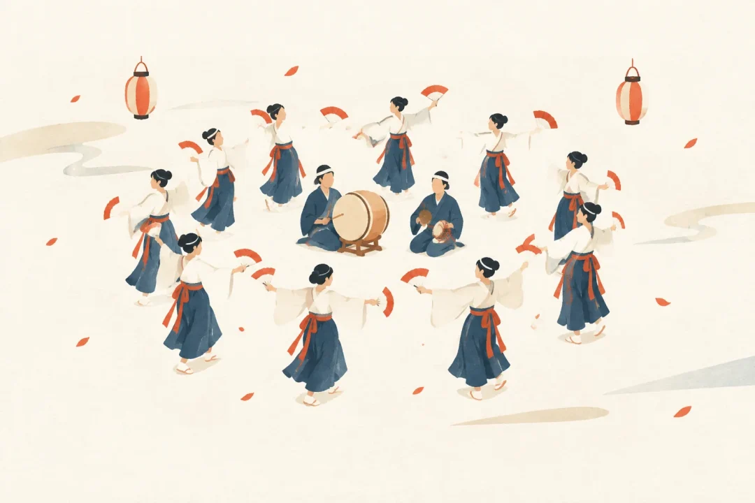手結のつんつく踊をテーマにした祭りのイメージ