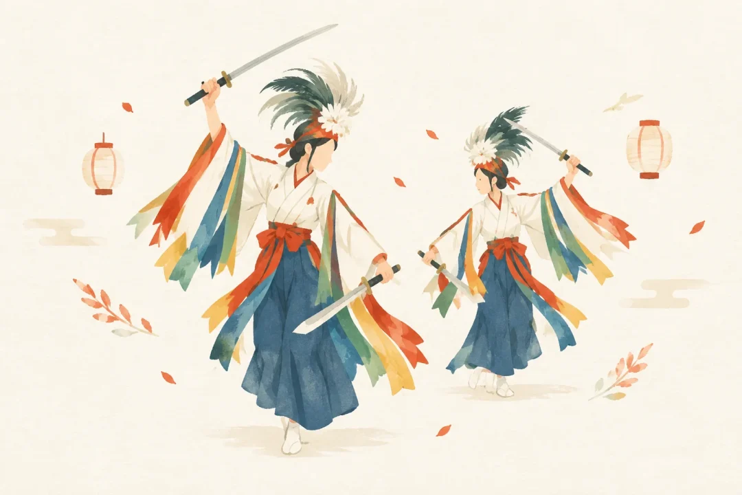 葉山の花取踊をテーマにした祭りのイメージ