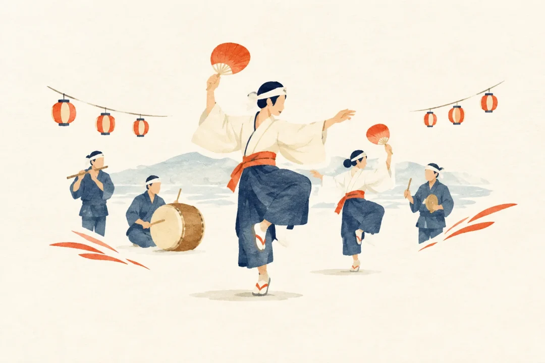 大島の須古踊をテーマにした祭りのイメージ