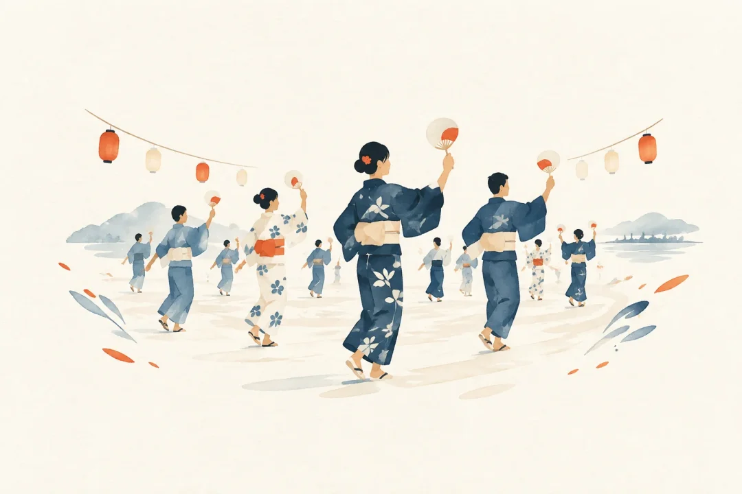 対馬厳原の盆踊をテーマにした祭りのイメージ