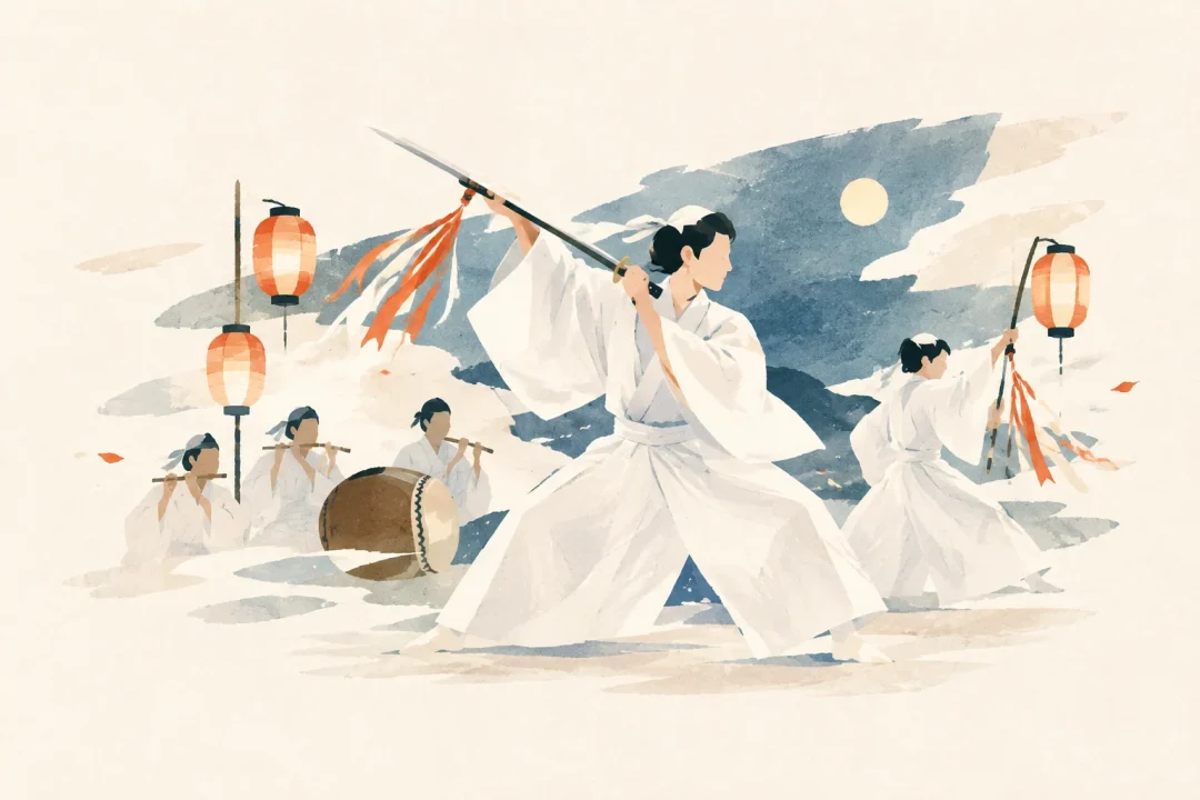 祓川の神舞をテーマにした祭りのイメージ
