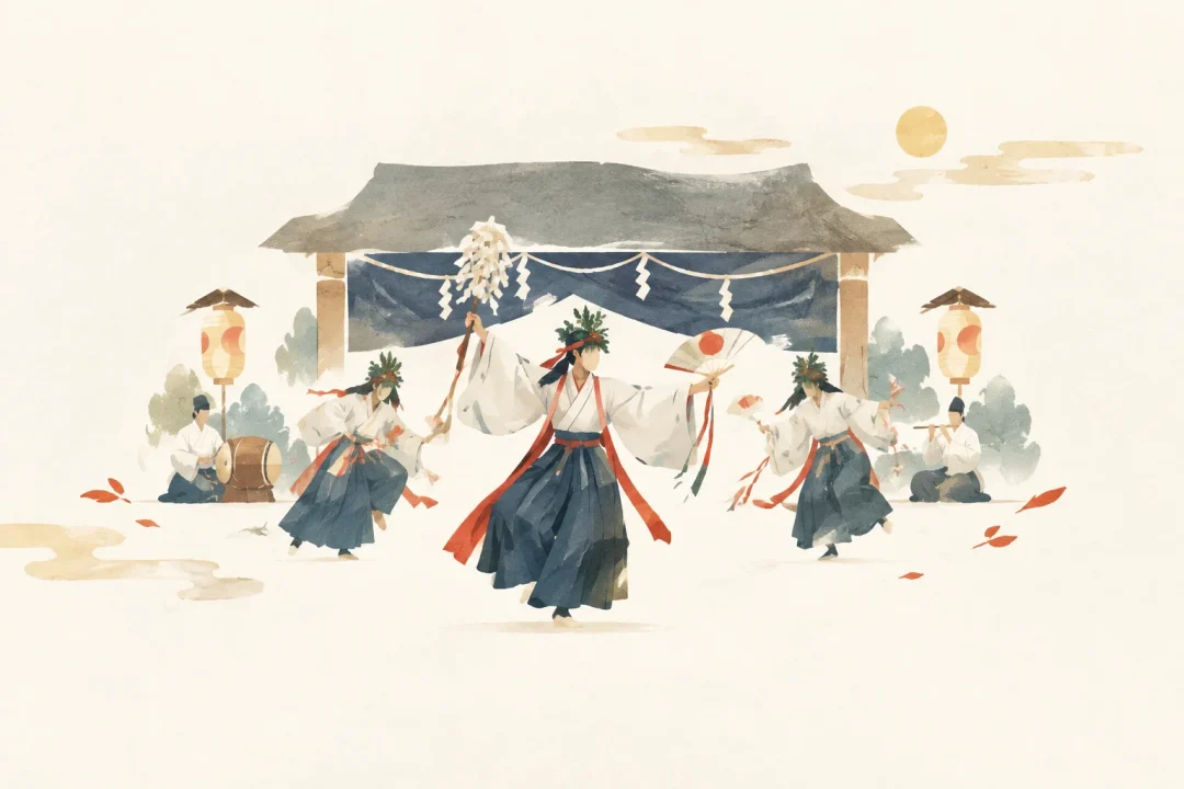 米良山の神楽をテーマにした祭りのイメージ