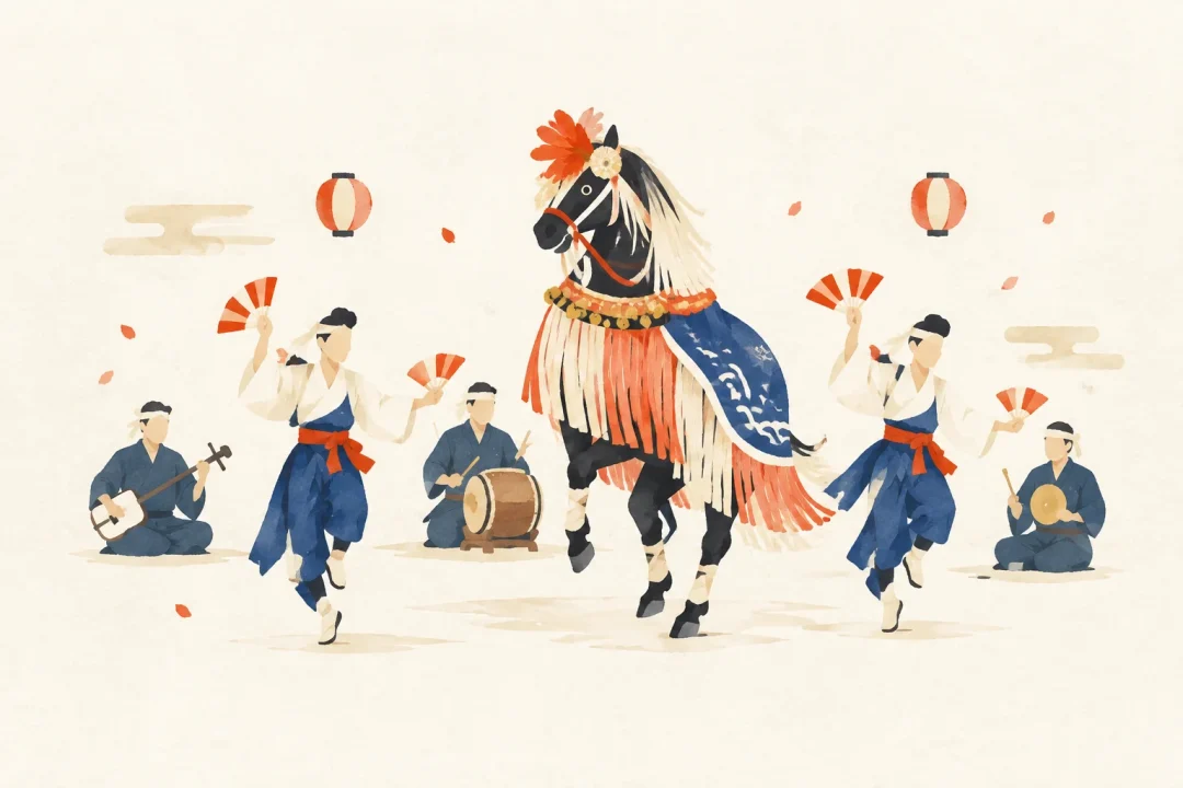薩摩の馬踊りの習俗をテーマにした祭りのイメージ