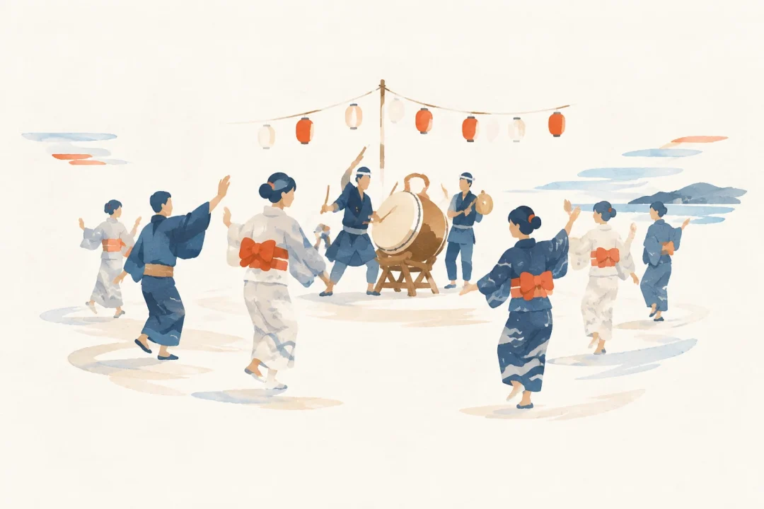 種子島の盆踊をテーマにした祭りのイメージ