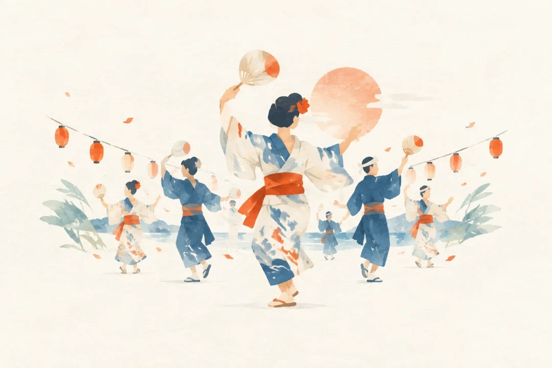 多良間島の八月踊をテーマにした祭りのイメージ